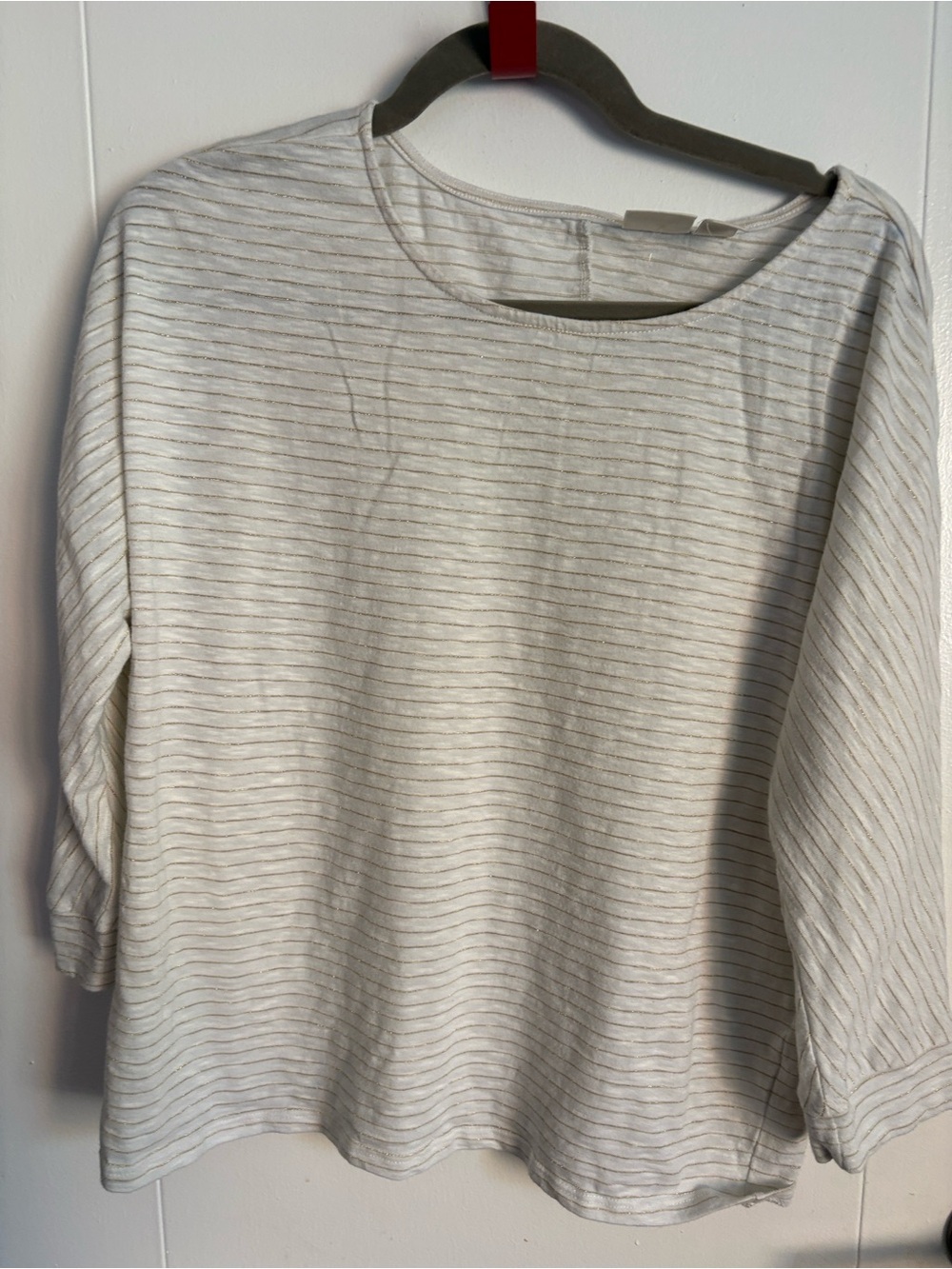 Chico's Cream and Light Gray Striped Long Sleeve ( 3/4 ) Tee
